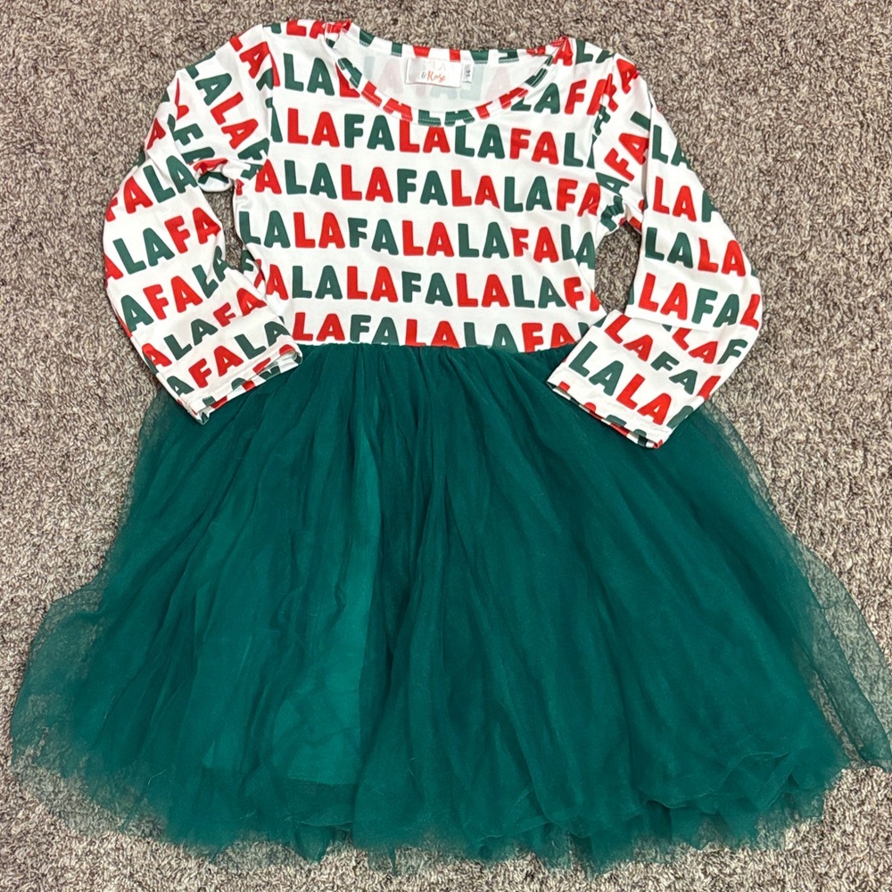 Festive Kids Dress with Green Tulle Skirt
